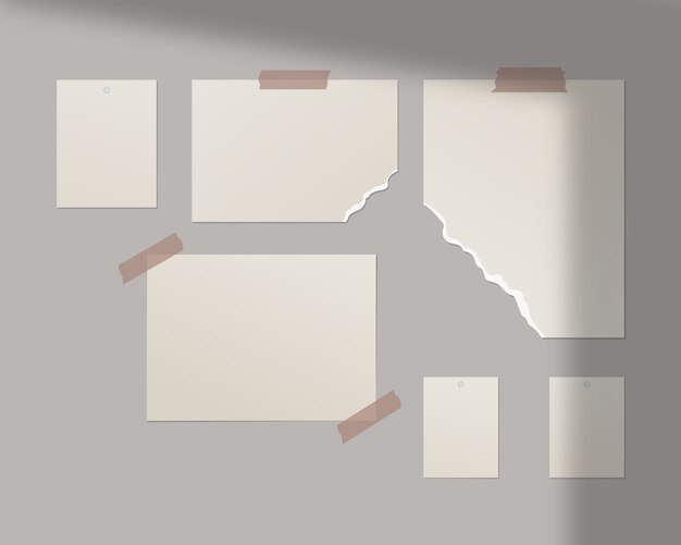 Moodboard   template. empty sheets of white paper on the wall.   template design. realistic   illustration.