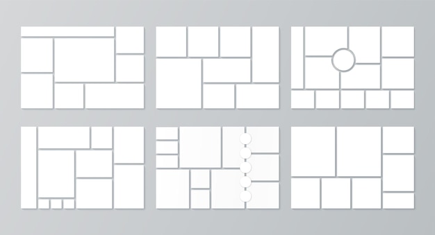 무드보드 템플릿입니다. 포토 꼴라주. 벡터. 분위기 보드를 설정합니다. 배경에 그림 격자입니다. 모자이크 프레임 배너입니다. 사진 앨범 레이아웃. 모형의 수평 디자인입니다. 간단한 그림입니다.