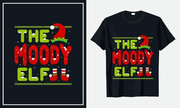 The moody elf christmas tshirt design premium vector