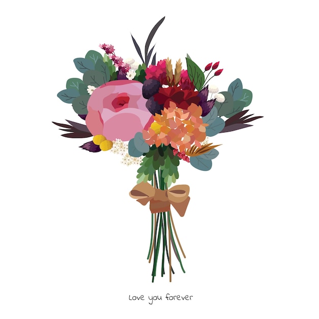 Mooi boeket met tuinbloemen. florale decoratie voor cadeau. vectorillustratie.