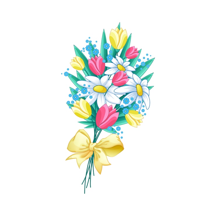 Vector mooi de lenteboeket van bloemen met een gele boog.