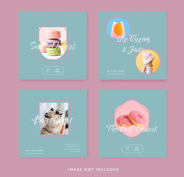 Vector mooi dessert pastel instagram-berichtsjabloon