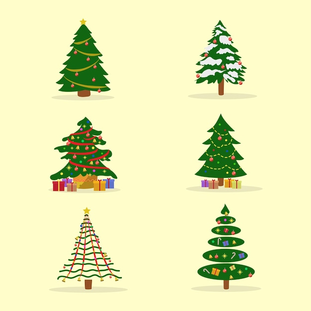 Vector mooi en kleurrijk versierd kerstbomen verzamelpakket