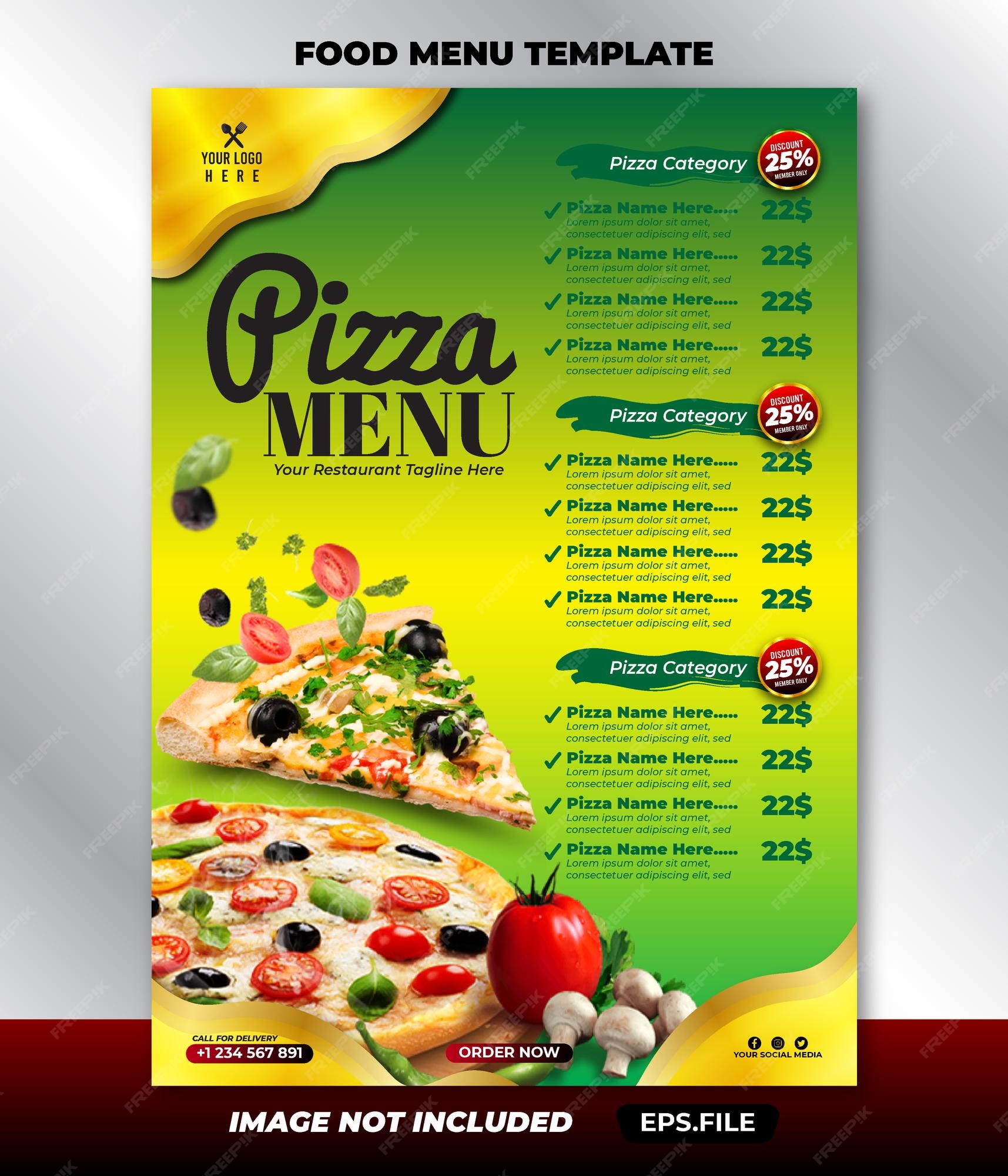 Zoekmachinemarketing beha afstuderen Mooi eten menu ontwerpsjabloon pizza restaurant menusjabloon 06 | Premium  Vector