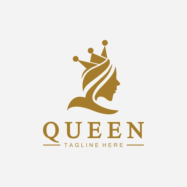 Mooi gezicht koningin pictogram logo voor koningin logo Schoonheid vrouw kapsalon gouden logo cosmetische huidverzorging bedrijfslogo