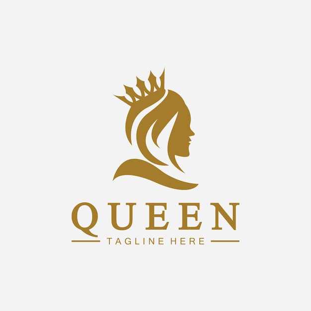 Mooi gezicht koningin pictogram logo voor koningin logo Schoonheid vrouw kapsalon gouden logo cosmetische huidverzorging bedrijfslogo