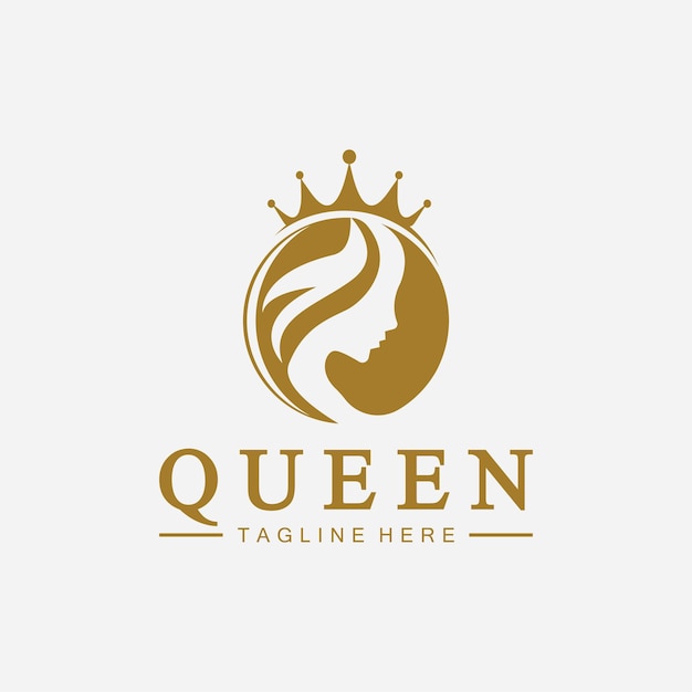 Mooi gezicht koningin pictogram logo voor koningin logo Schoonheid vrouw kapsalon gouden logo cosmetische huidverzorging bedrijfslogo