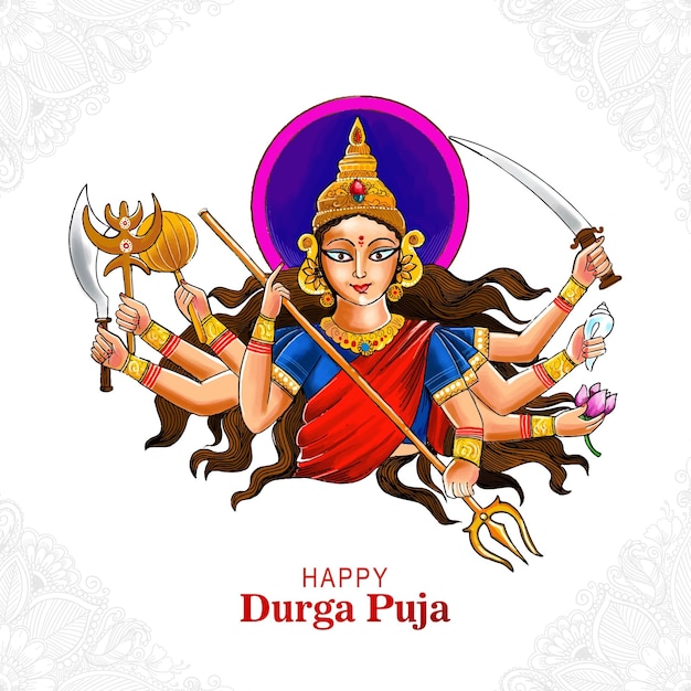 Mooi gezicht van godin durga puja voor shubh navratri festival achtergrond