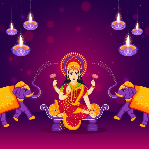 Mooi godin laxmi illustratie concept van indisch festival happy diwali premium vector