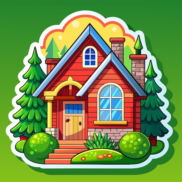 Mooi huis privé buiten huizen woning woning vastgoed handgetekende sticker icoon concept