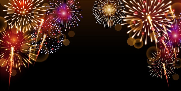 Mooi kleurrijk vuurwerk met bokeh op donkere achtergrond