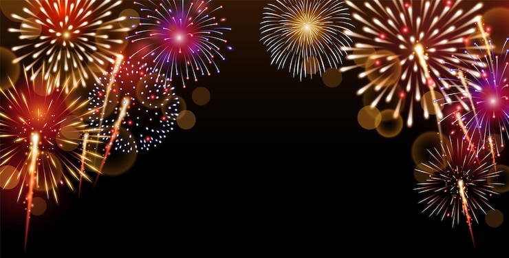 Vector mooi kleurrijk vuurwerk met bokeh op donkere achtergrond