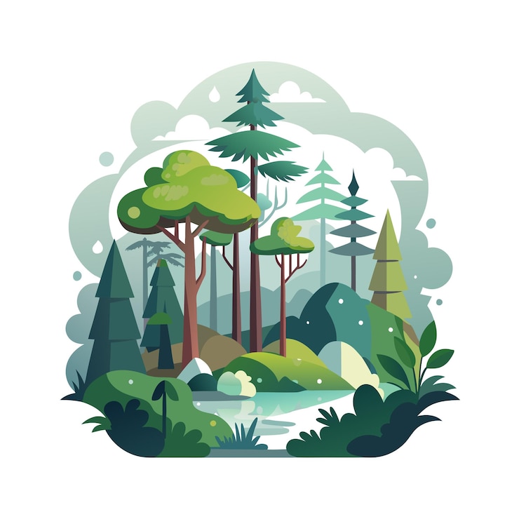 Vector mooi landschap van bomen platte stijl vector illustratie concepten