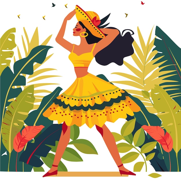 Mooi Latijns meisje met een hoed die dansen in de jungle Vector illustratie