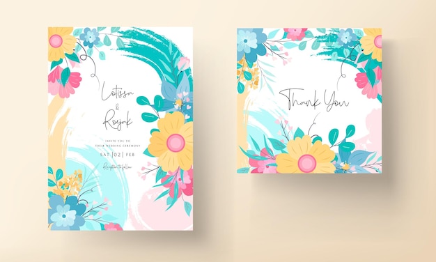 Mooi lief plat bloemenhuwelijksuitnodigingskaartontwerp met pastelkleur