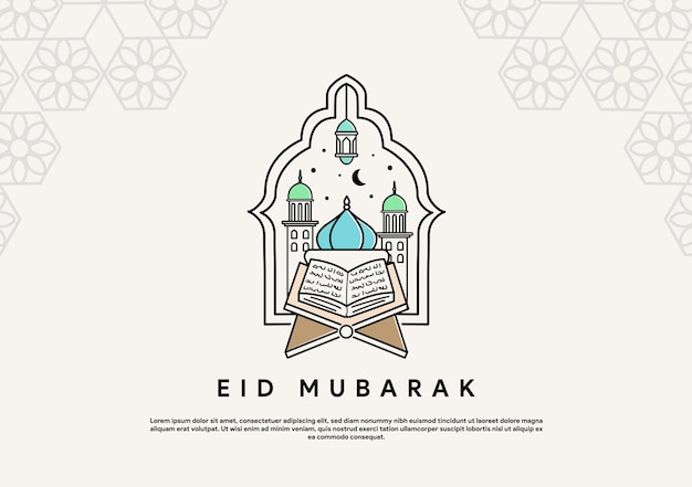 mooi logo eid mubarak lijntekeningen moskee en alquran