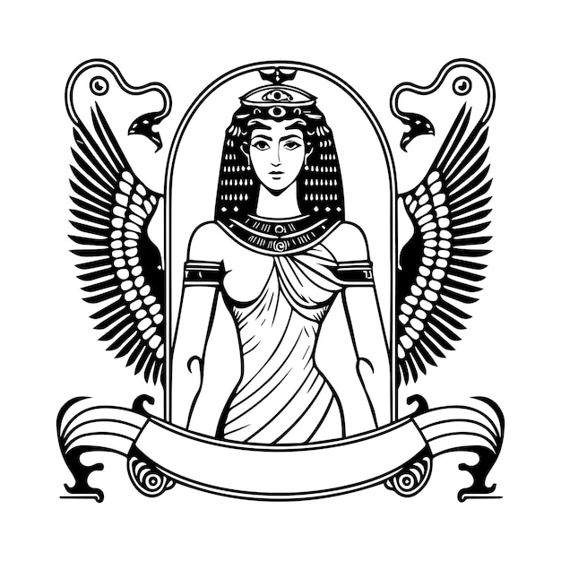 Mooi meisje Cleopatra Logo Illustratie Vorstelijk en Tijdloos