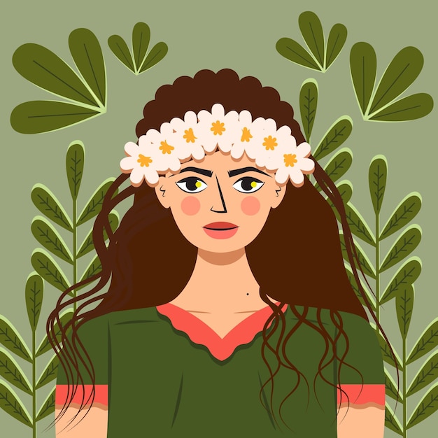 Mooi meisje met bloemkroon vectorillustratie