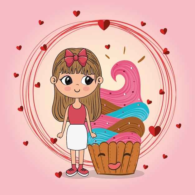 mooi meisje met cupcake kawaii karakters