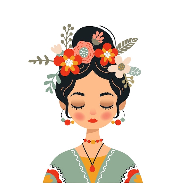 Mooi meisje met een krans van bloemen Vector illustratie