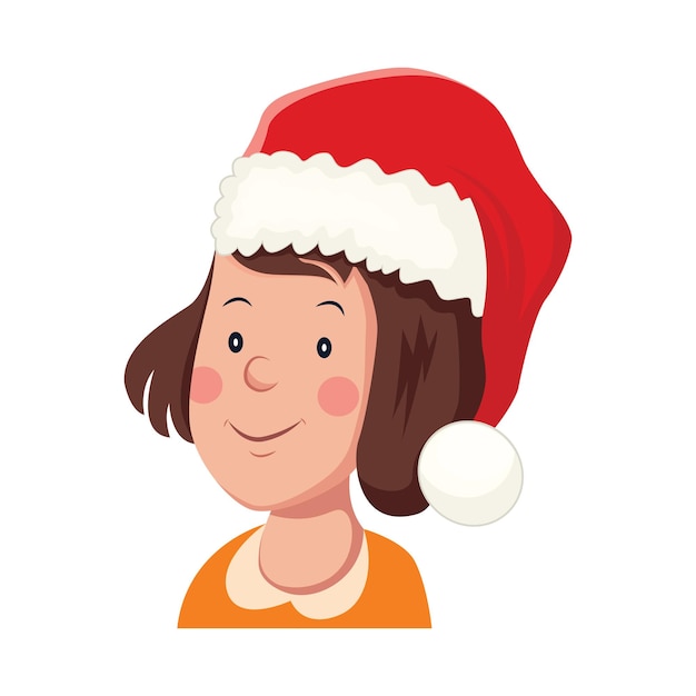 Mooi meisje met kerstman hoed vector geïsoleerd op een witte achtergrond. Vectorillustratie.