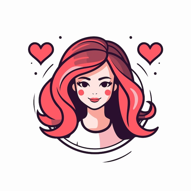 Mooi meisje met roze haar Vector illustratie in cartoon stijl