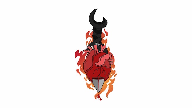 Mooi modern gamingzwaard en vuur met gebroken hart Creatief logo-ontwerp