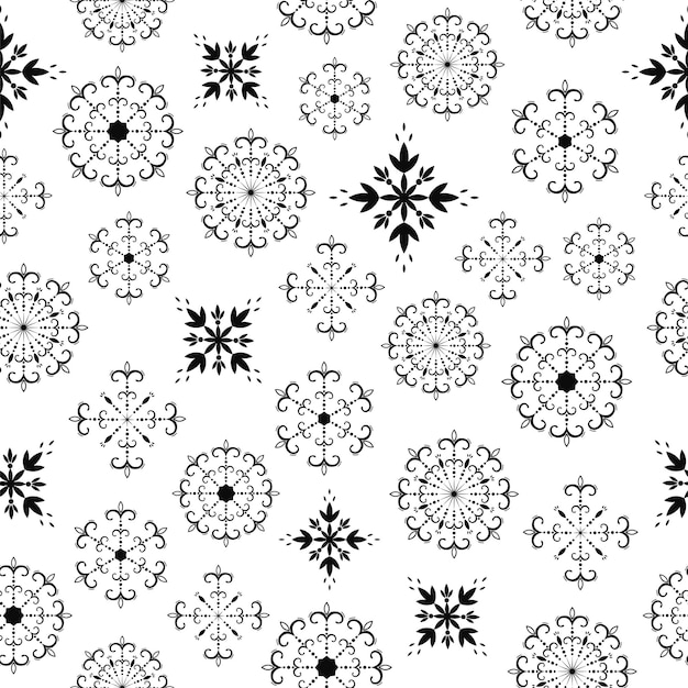 Mooi naadloos patroon met opengewerkte vectorsneeuwvlokken. decoratief handgetekend patroon voor ontwerp op een witte achtergrond