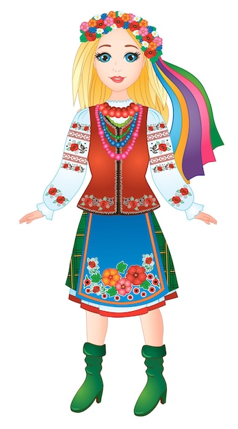 Vector mooi oekraïens meisje in oekraïens nationaal kostuum. vectorillustratie