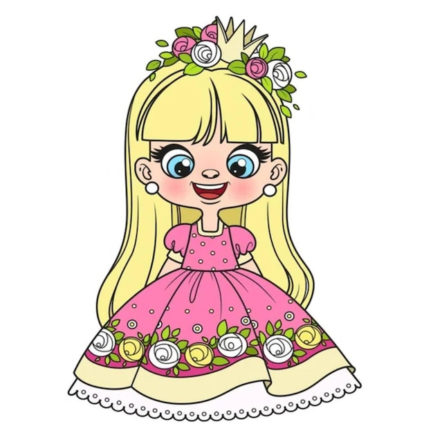 Mooi prinsesje in roze jurk en blond haar.