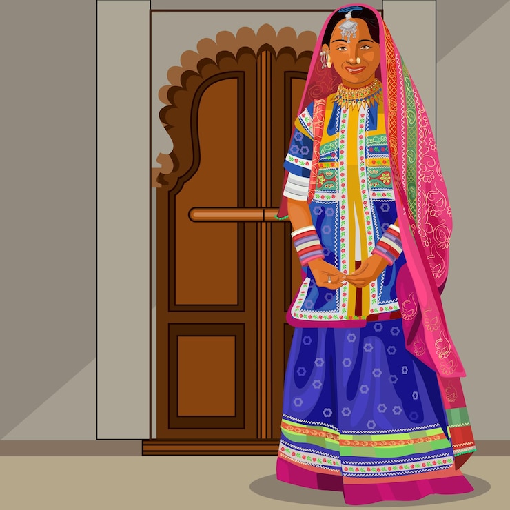 Vector mooi rajasthani-meisje in traditionele kleding