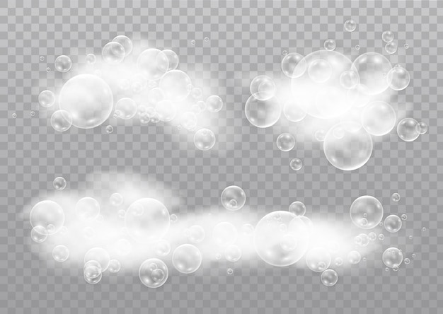 Mooi schuim en bubbels op een transparante achtergrond. schuimmousse met bubbels.