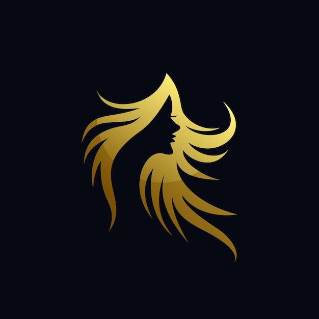 Vector mooi vrouwelijk haar logo met gouden kleurencombinatie concept