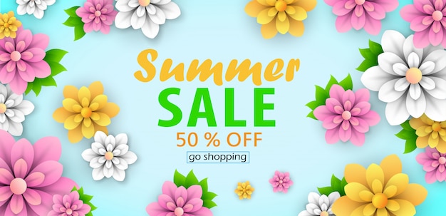 Mooie abstracte zomer verkoop banner met bloemen