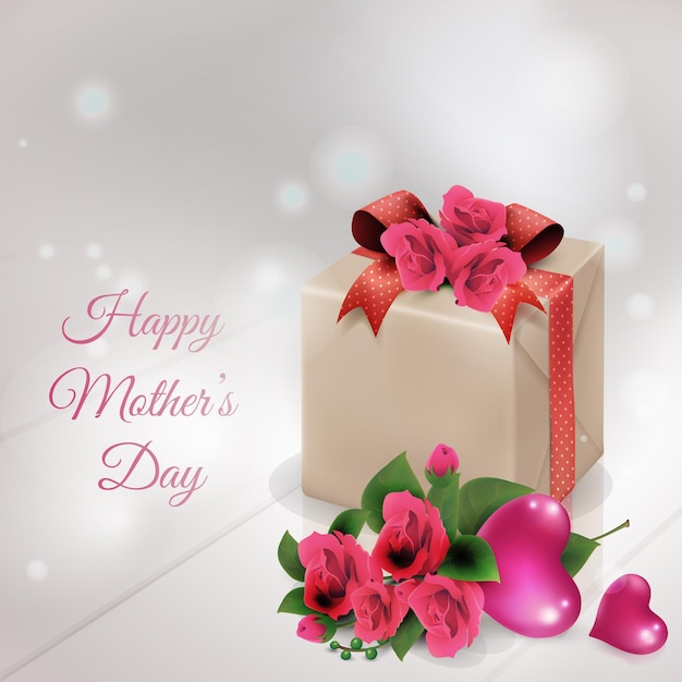 Mooie achtergrond met rozen en geschenkdoos op roze het concept van happy mother's day-bruiloften