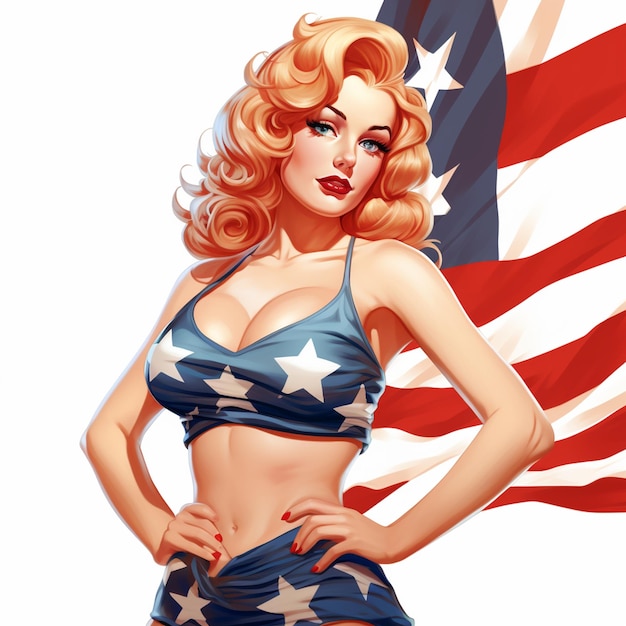 Mooie amerikaanse pin up girl vrouw vrouw illustratie kunststijl