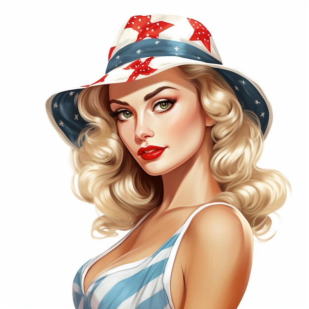 Vector mooie amerikaanse pin up girl vrouw vrouw illustratie kunststijl