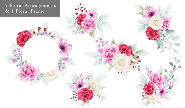 Mooie aquarel bloemen arrangementen bundel