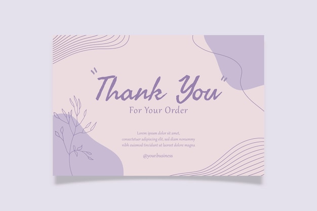 Mooie bedankkaart paars pastel ontwerpsjabloon geschikt voor kleine online bedrijven