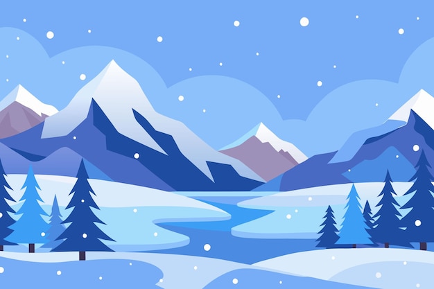 Mooie besneeuwde achtergrond winter sneeuwvlokken landschap geïsoleerd vlakke vector illustratie