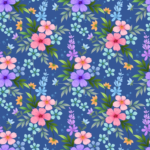 Vector mooie bloeiende bloemen ontwerp op blauwe kleur naadloze achtergrondpatroon kan worden gebruikt voor stoffen textielbehang