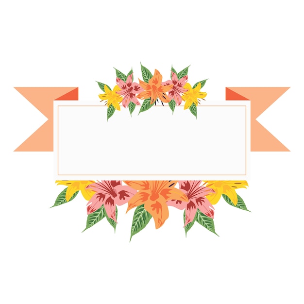 Vector mooie bloem floral krans lint frame plat