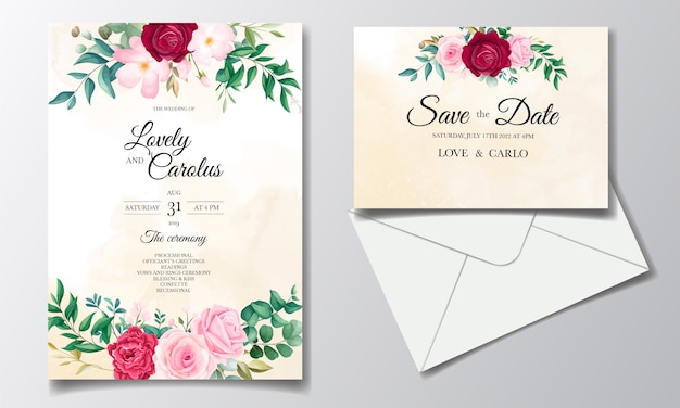 Mooie bloemen bruiloft uitnodiging kaartsjabloon kaderset