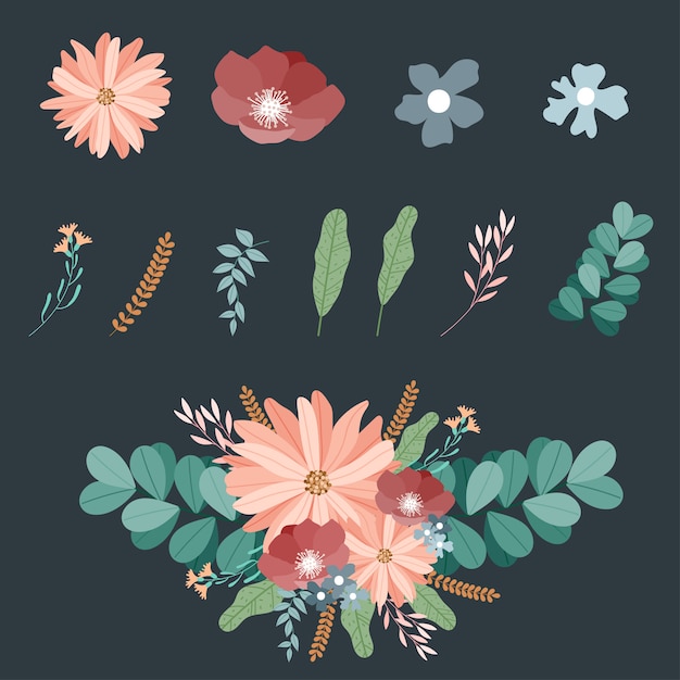 Vector mooie bloemen element set