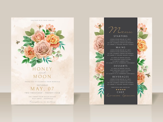 Mooie bloemen en bijen bruiloft uitnodigingskaart