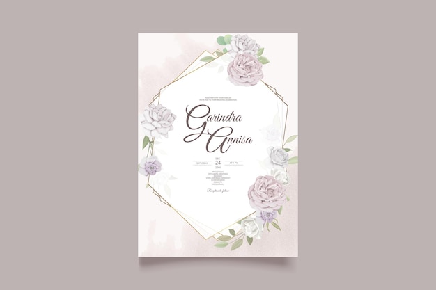 Mooie bloemen frame bruiloft uitnodiging kaartsjabloon Premium Vector