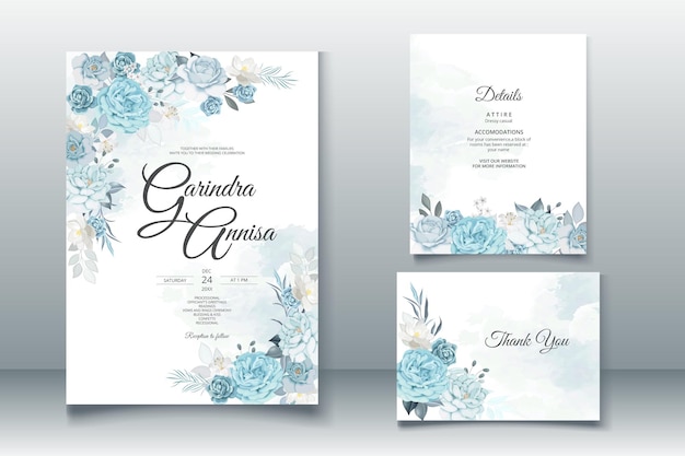 Mooie bloemen frame bruiloft uitnodiging kaartsjabloon Premium Vector