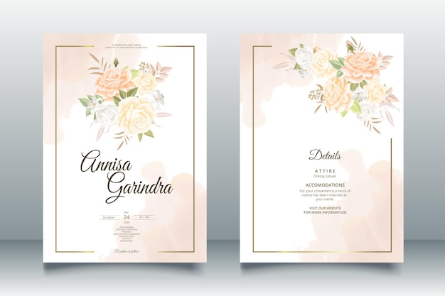 Mooie bloemen frame bruiloft uitnodiging kaartsjabloon Premium Vector