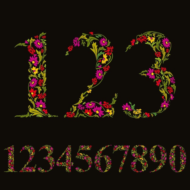Mooie bloemen geplaatste aantallen, vectorcijfers.