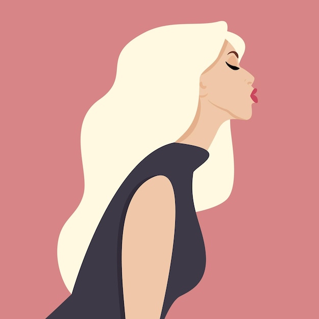 Mooie blonde vrouw die een luchtkus profielweergave verzendt voor portret en avatar vector illustratie plat ontwerp